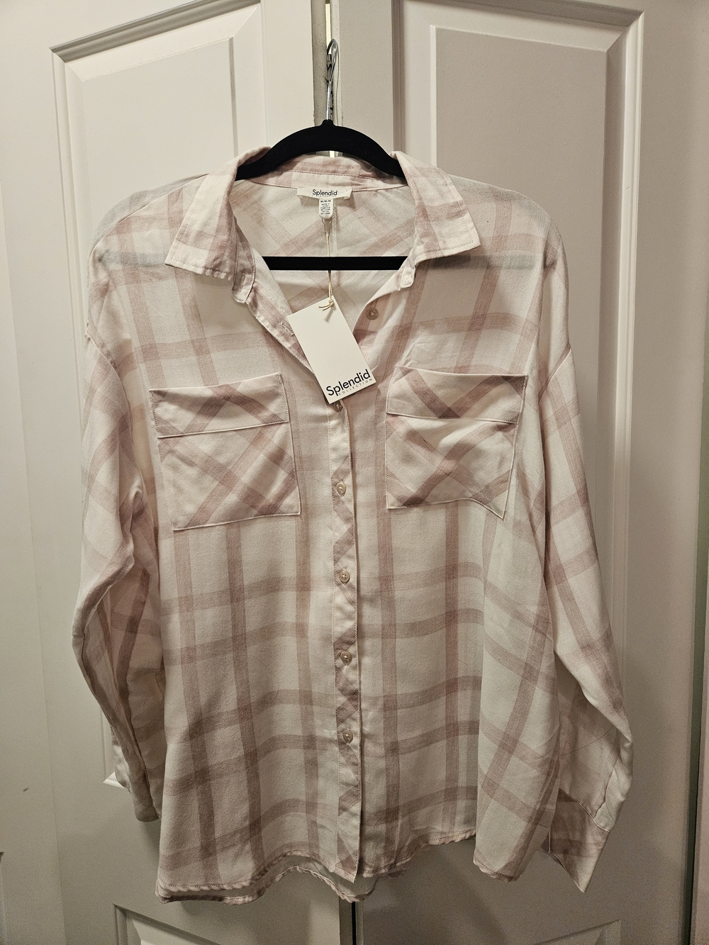 Splendid Pale Pink Plaid Casual Button-Down Shirt